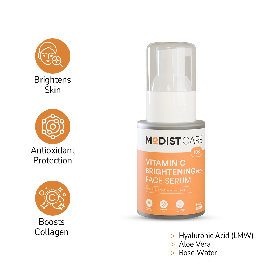 10% Vitamin C Brightening Face Serum - 30ml with Vitamin C 10% & Hyaluronic Acid